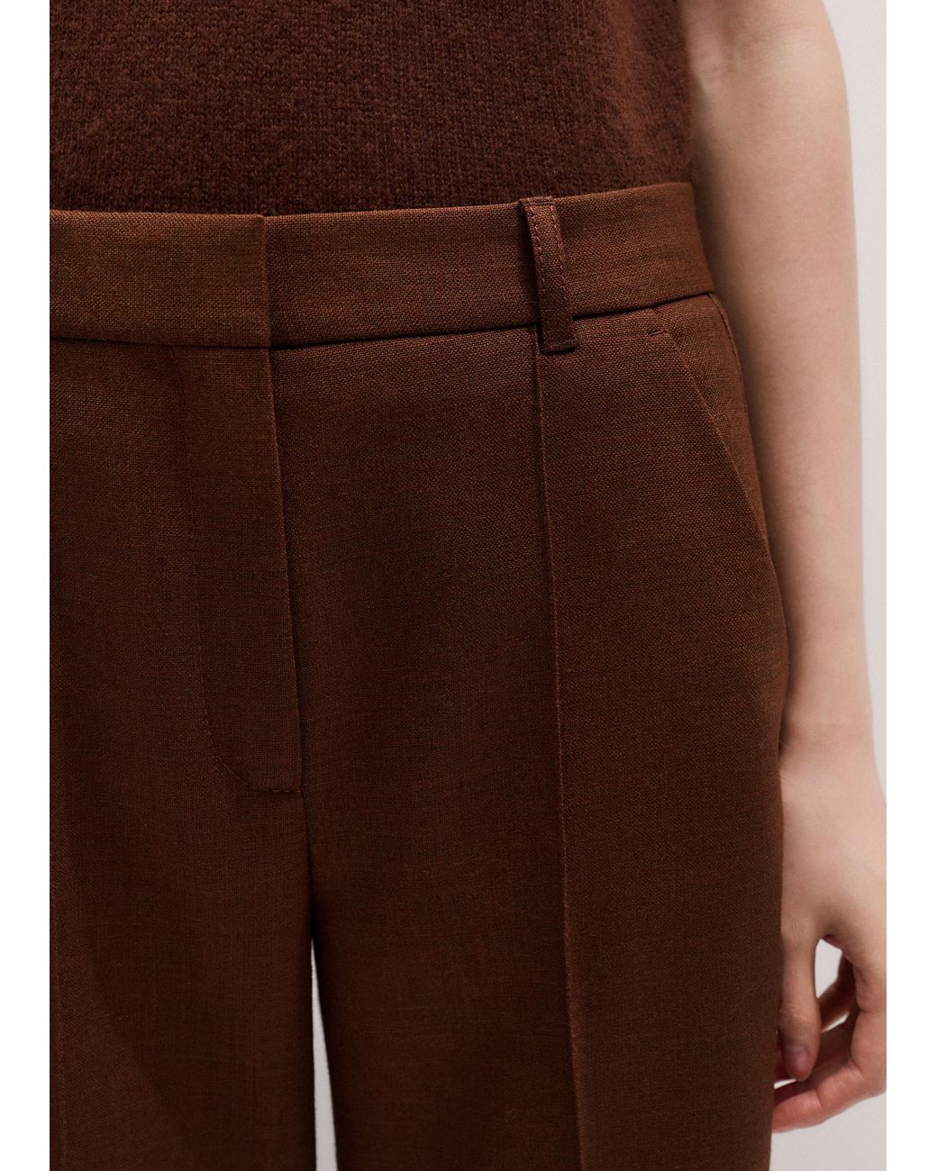 ME+EM Brown Straight Crop Trouser