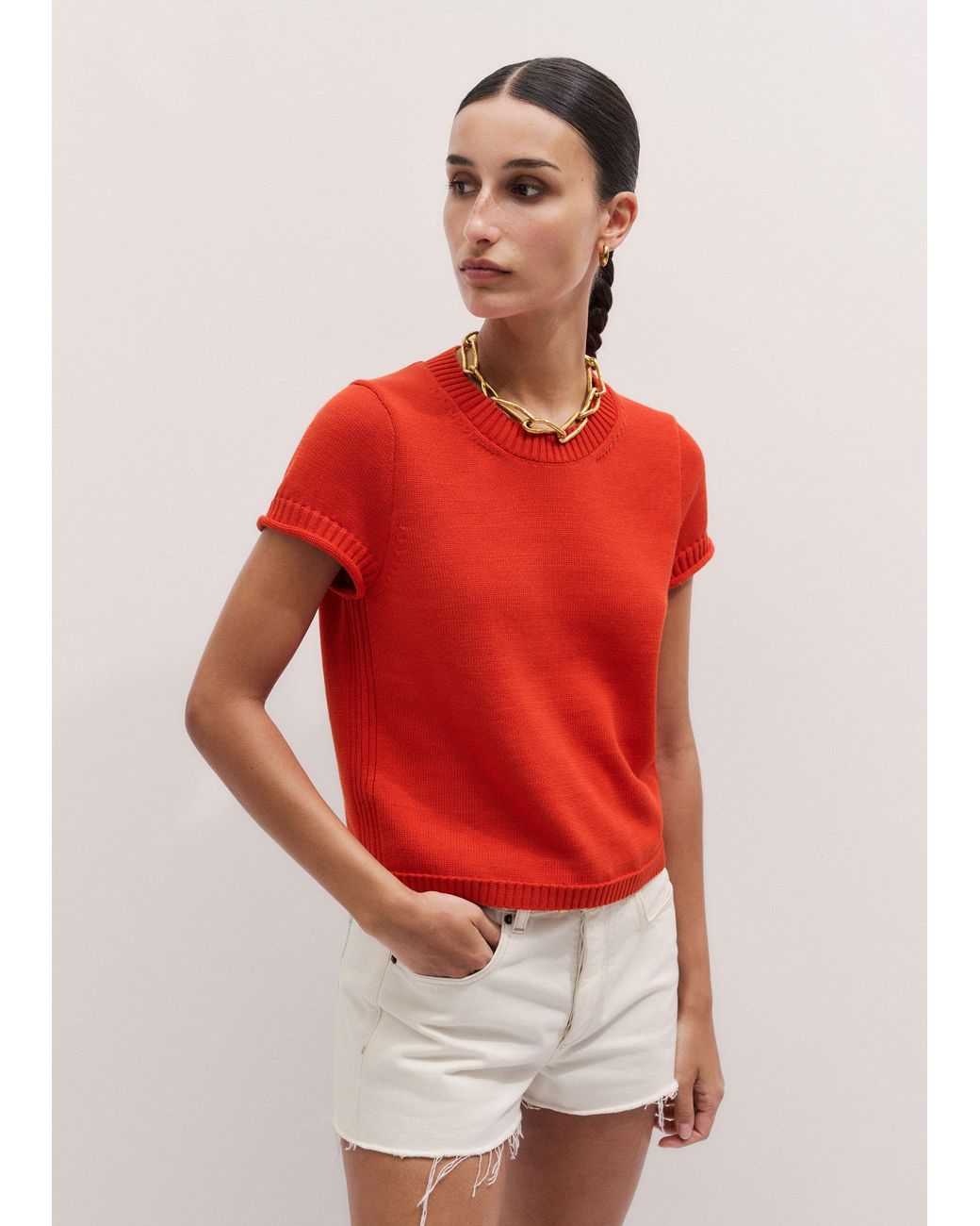 ME+EM Red Shrunken Straight Knit Baby Tee
