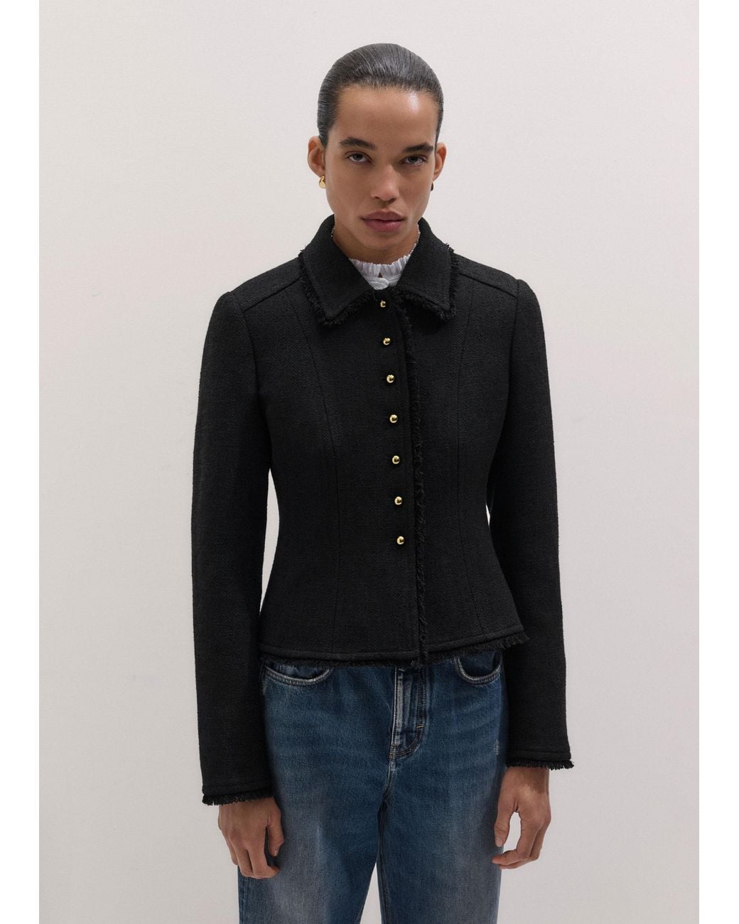 ME+EM Blue Textured Peplum Jacket