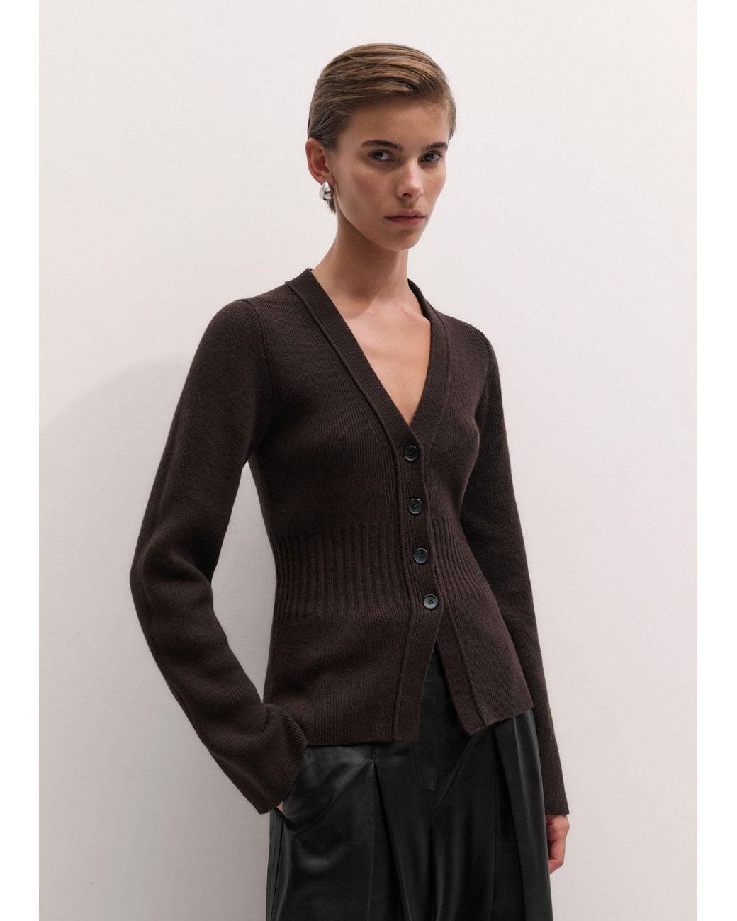 ME+EM Brown Merino Cashmere Waisted Cardigan