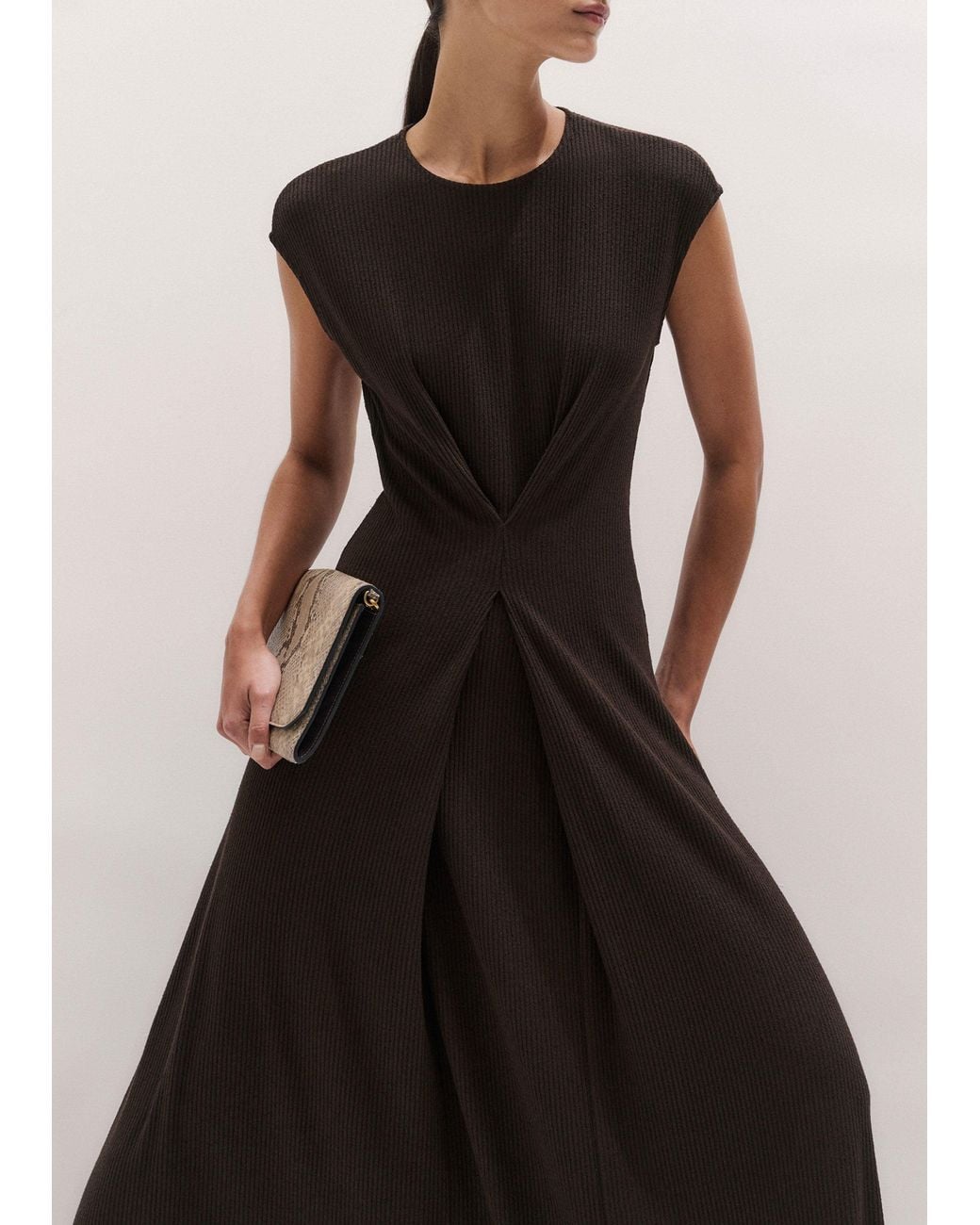 ME+EM Black Draped Waist Fit And Flare Maxi Dress