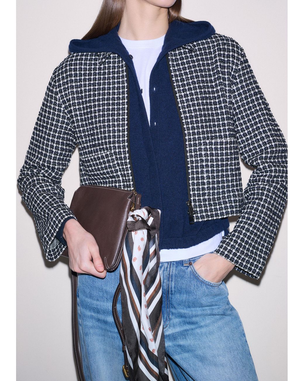 ME+EM Blue Cashmere Drop Shoulder Box Crop Hoody