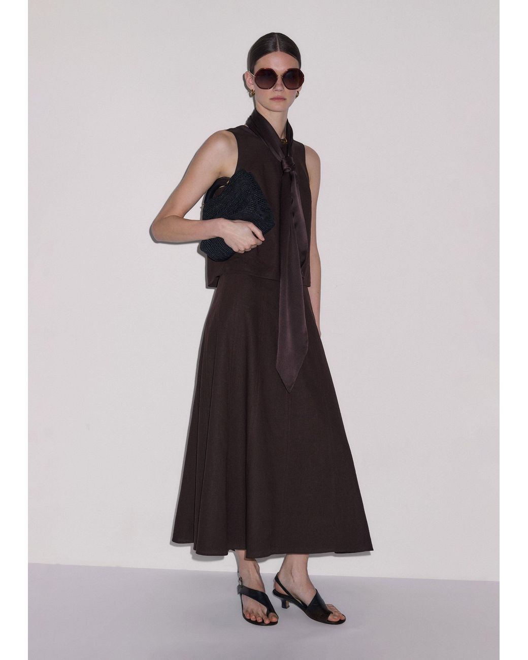 ME+EM Multicolor Crease-Less Linen Panelled Maxi Skirt