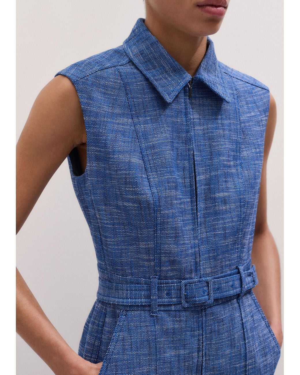 ME+EM Blue Texture Wide Leg Cropped Jumpsuit