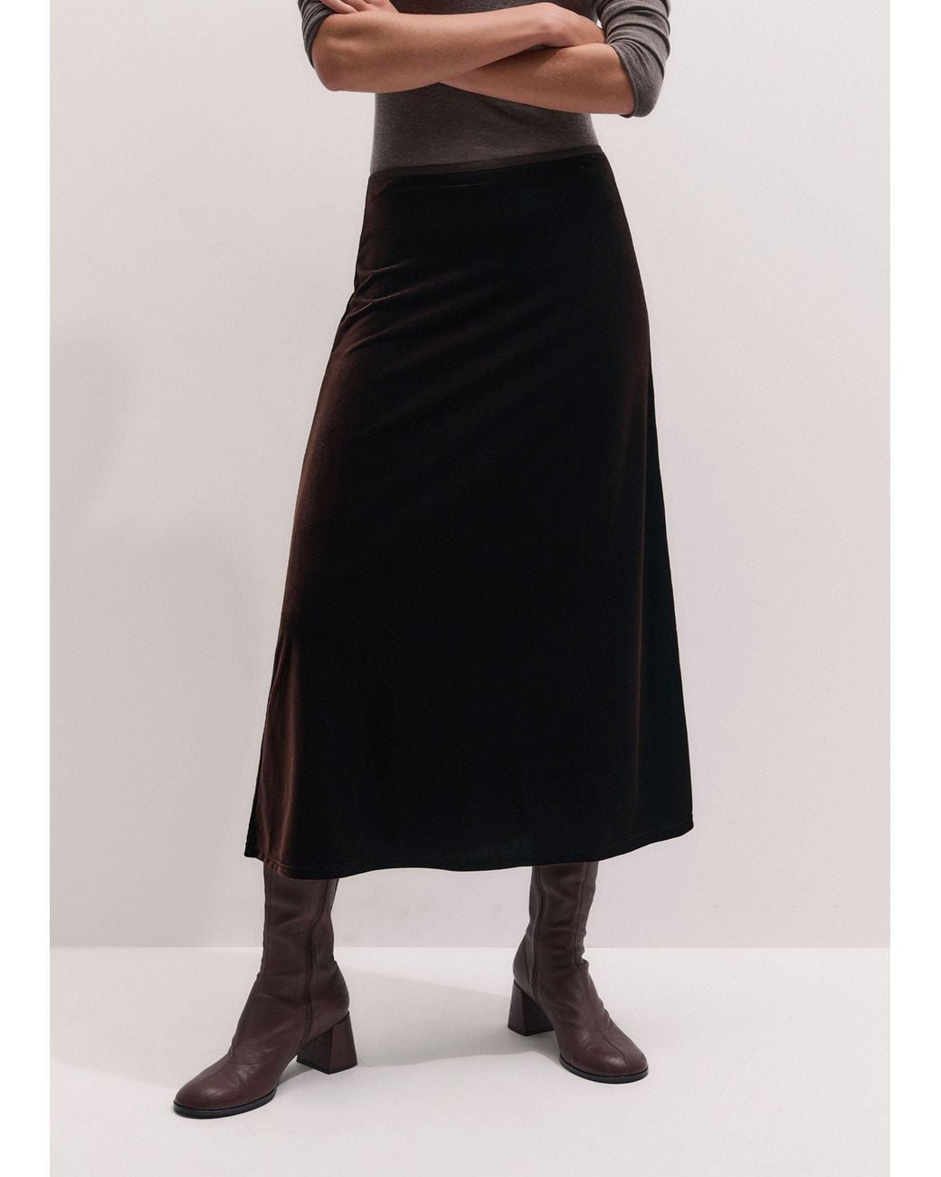 ME+EM Black Fluid Velour Midi Skirt
