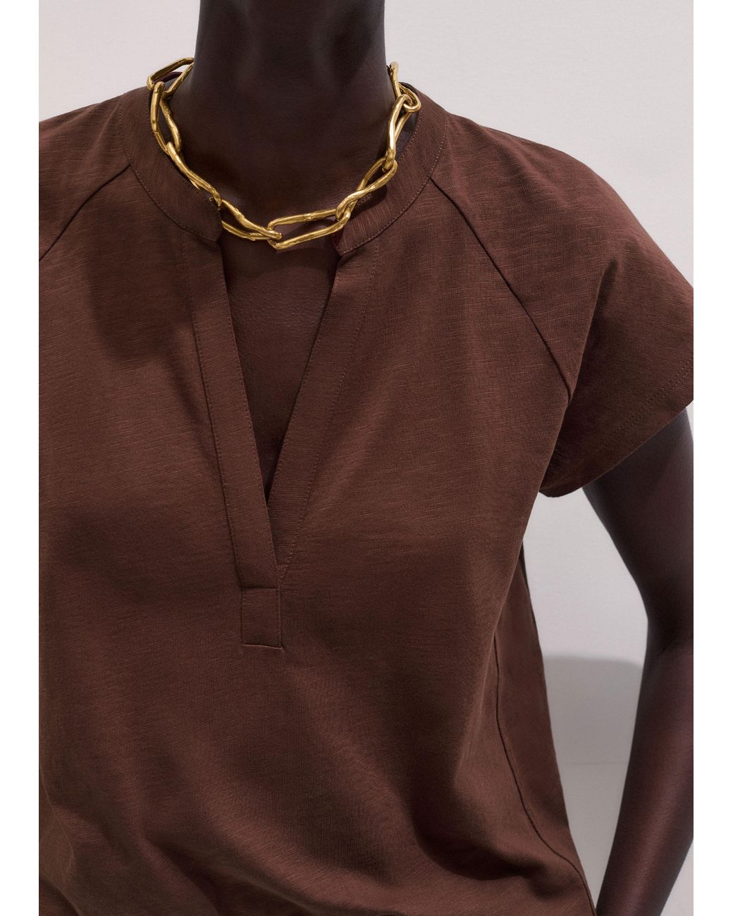 ME+EM Brown Open Placket Swing Top