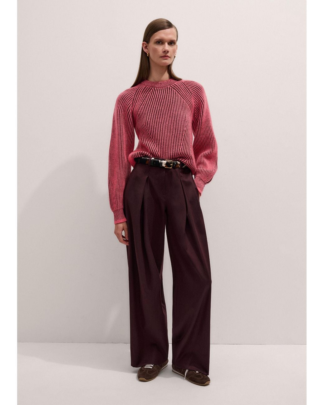 ME+EM Red Merino Fashioned Rib Jumper