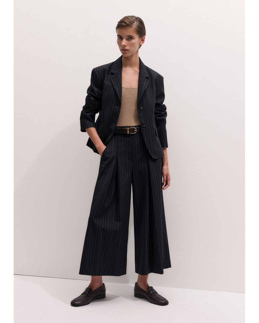 ME+EM Black Ultimate Wide Pinstripe Culotte