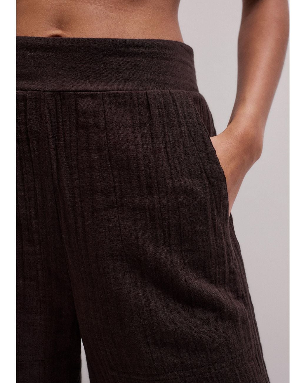 ME+EM Black Cheesecloth Wide-Leg Trouser