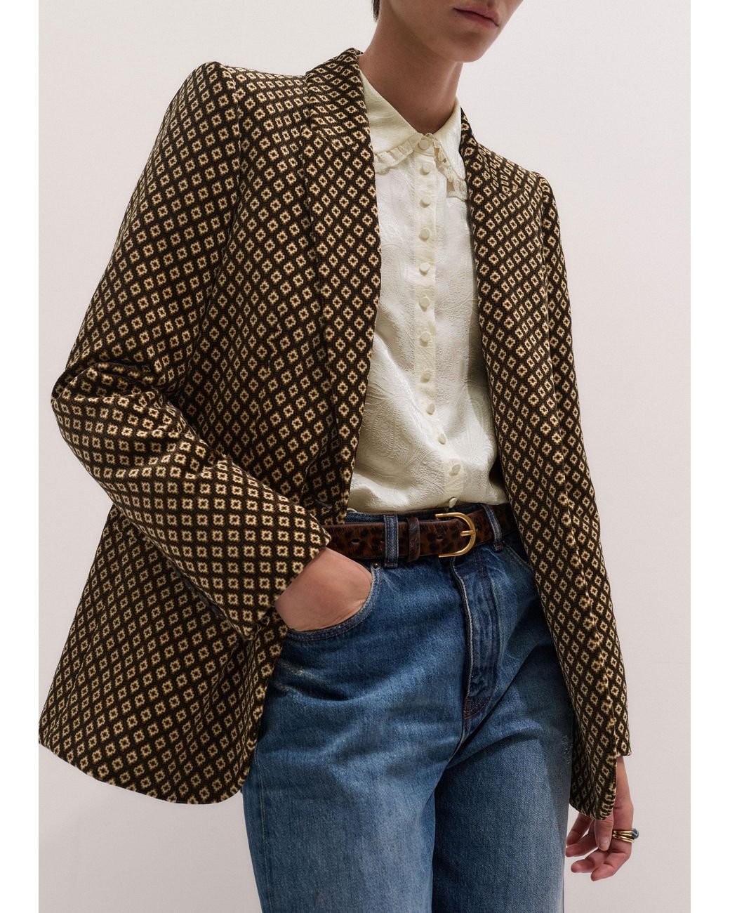 ME+EM Brown Sharp Shoulder Blazer