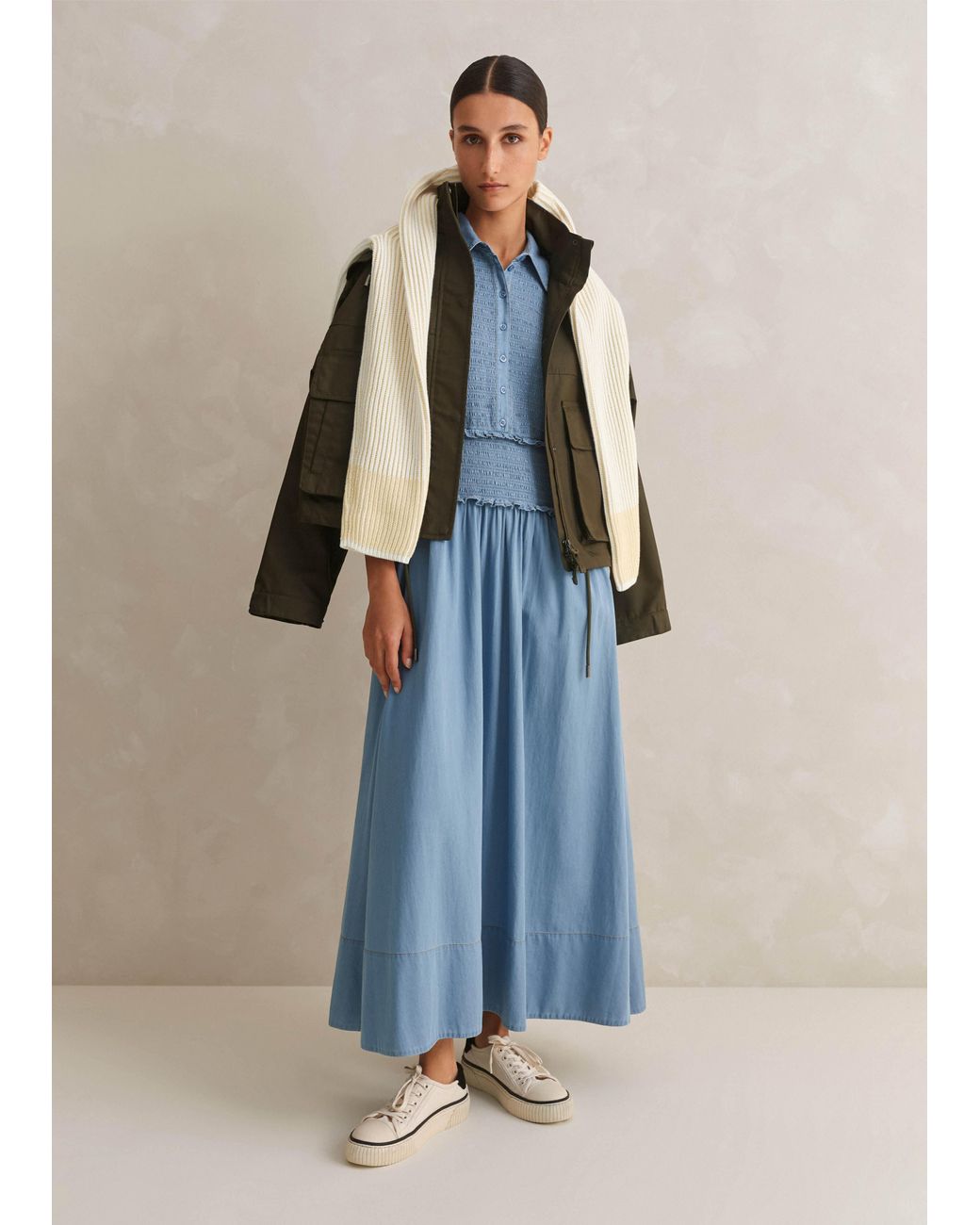 ME+EM Chambray Shirred Maxi Shirt Dress in Blue | Lyst UK