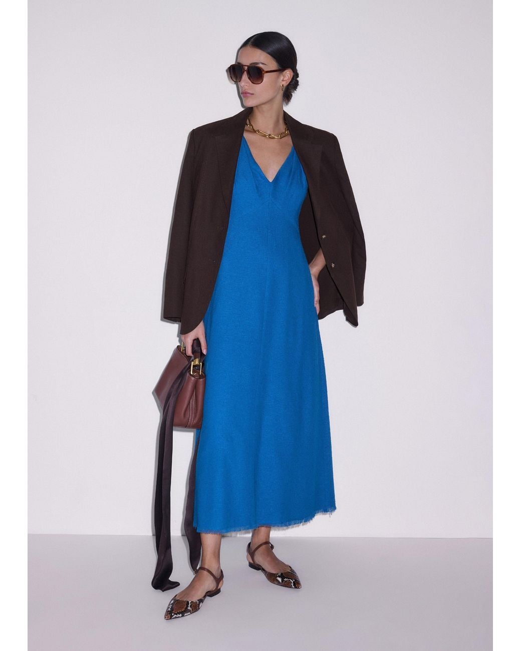 ME+EM Blue Twisted Strap Fit And Flare Maxi Dress