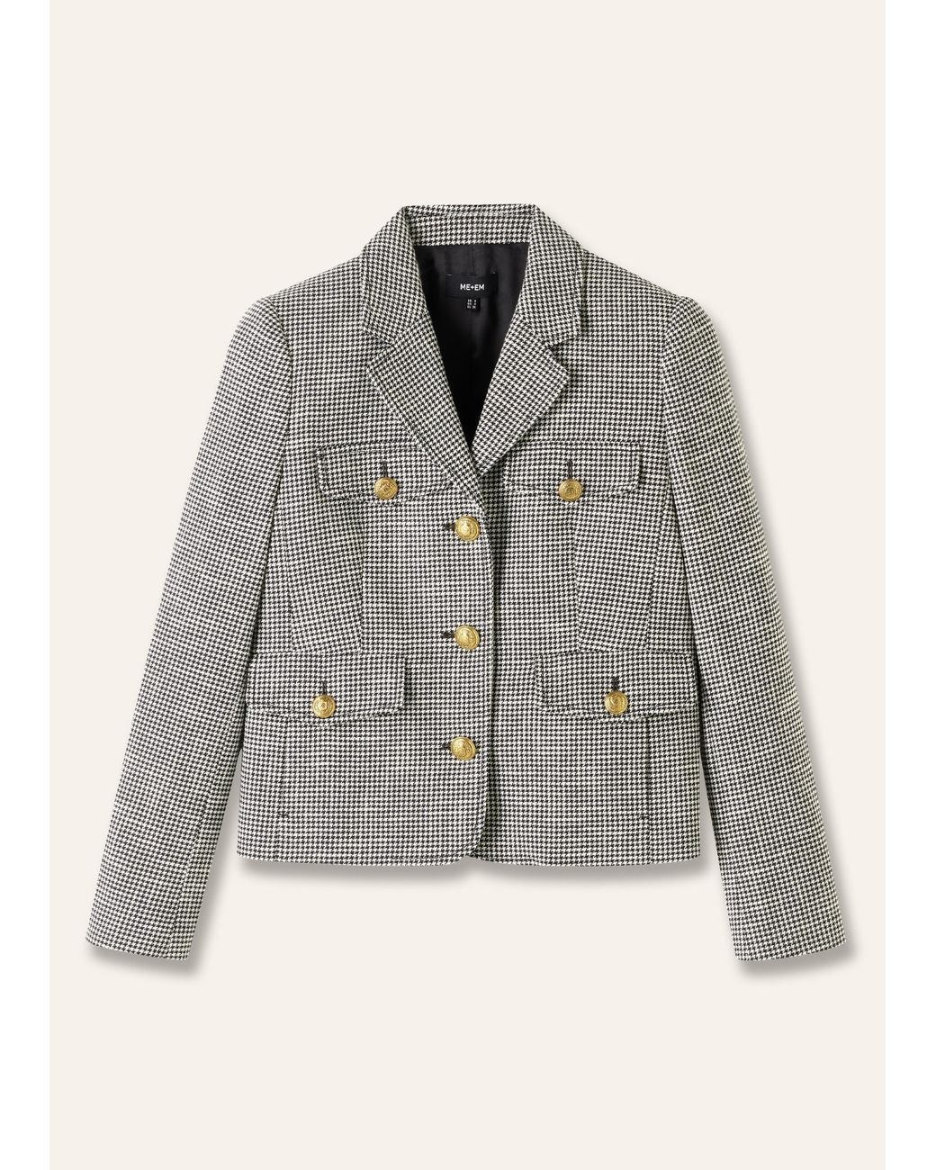 ME+EM Bracelet Sleeve Houndstooth Crop Jacket in Natural | Lyst UK