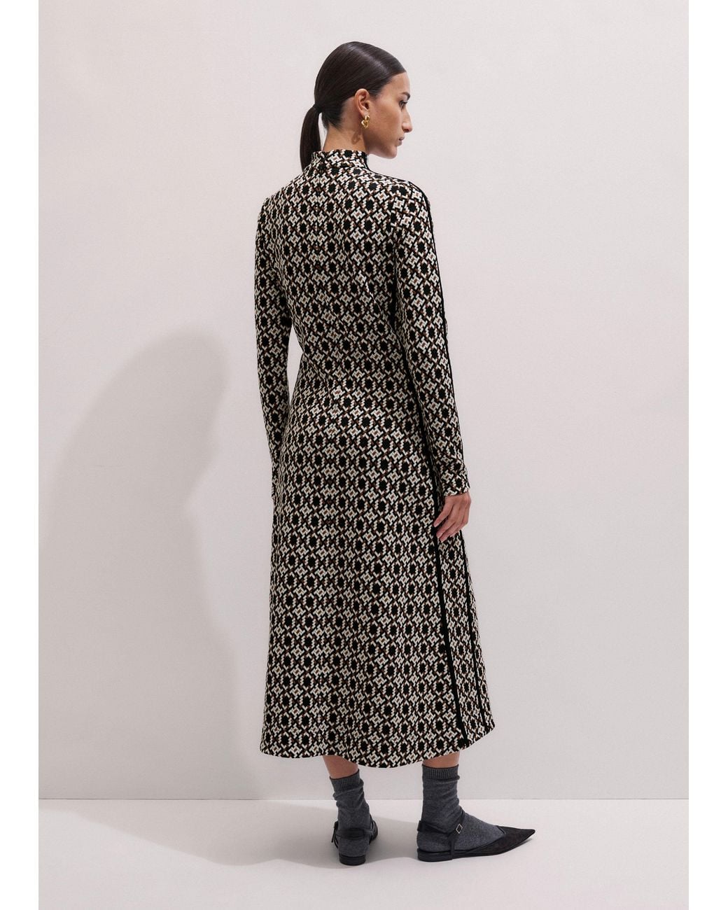 ME+EM Blue Graphic Jacquard Fit And Flare Midi Dress