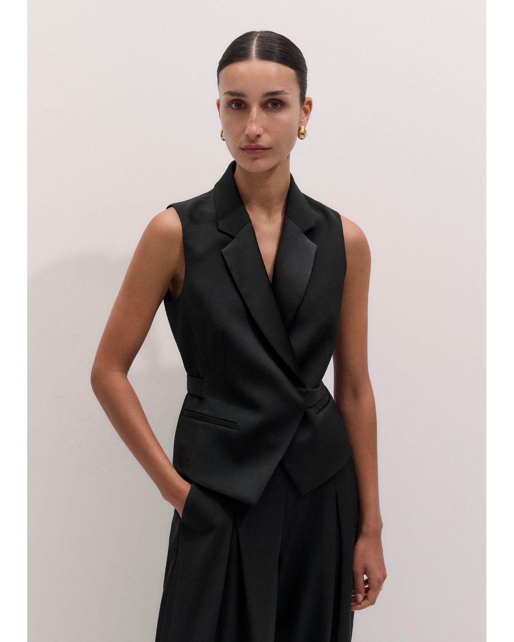 ME+EM Black Tux Wrap Waistcoat