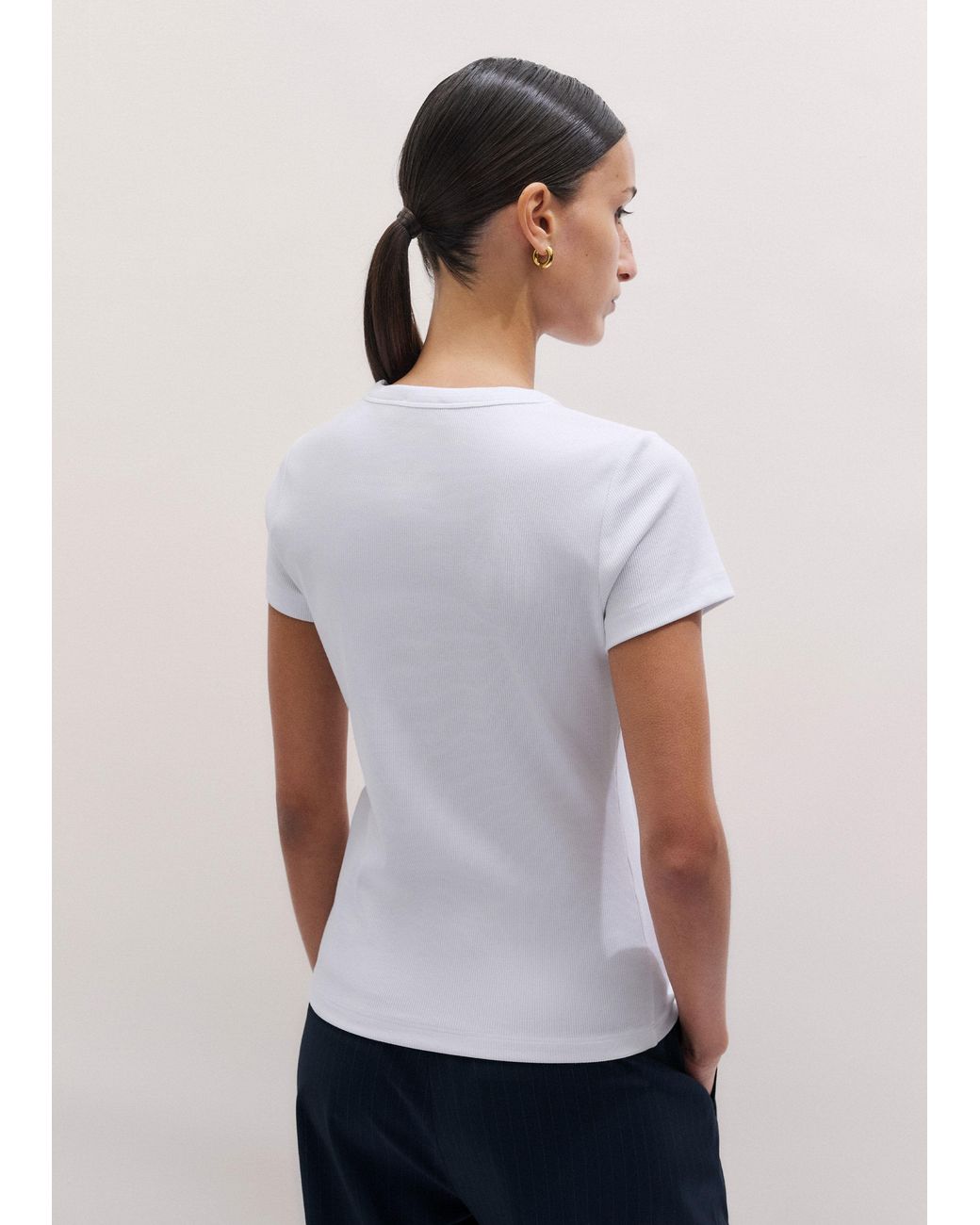 ME+EM White Ultimate Fitted Rib Crew Neck Tee