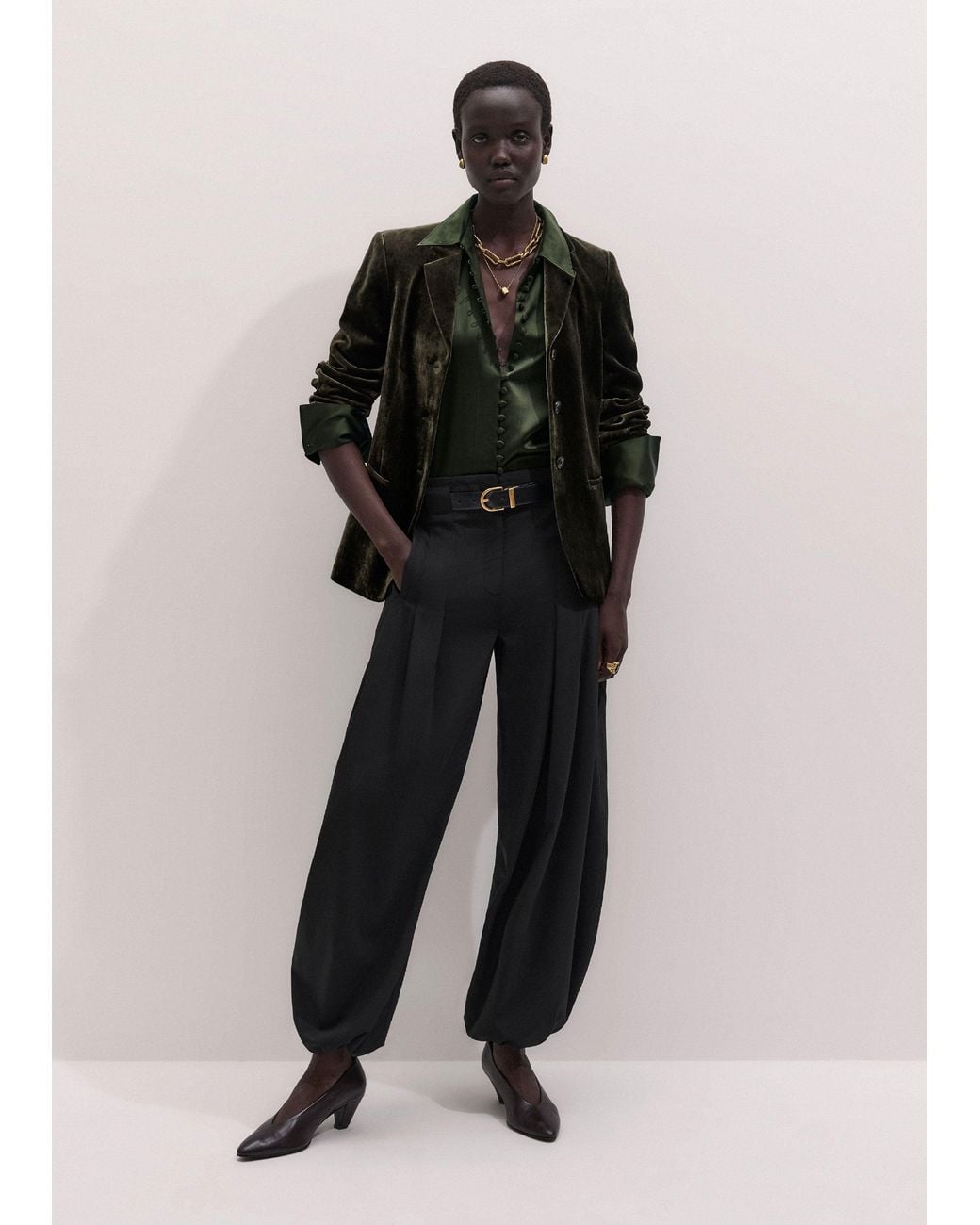 ME+EM Brown Silk Satin Layering Shirt + Tie