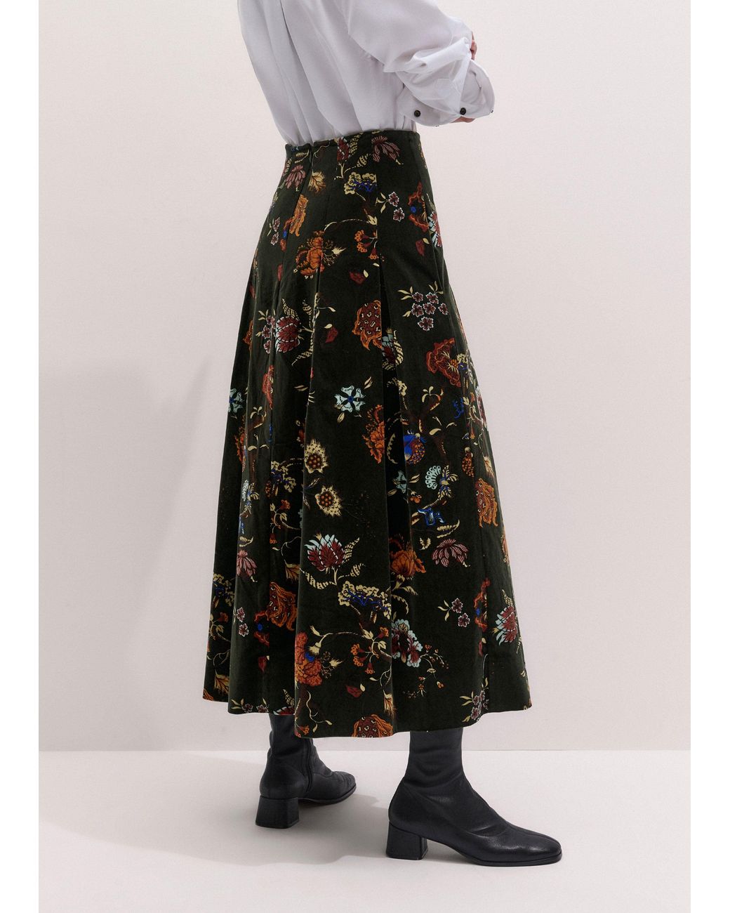 ME+EM Black Velvet Floral Garden Print Maxi Skirt