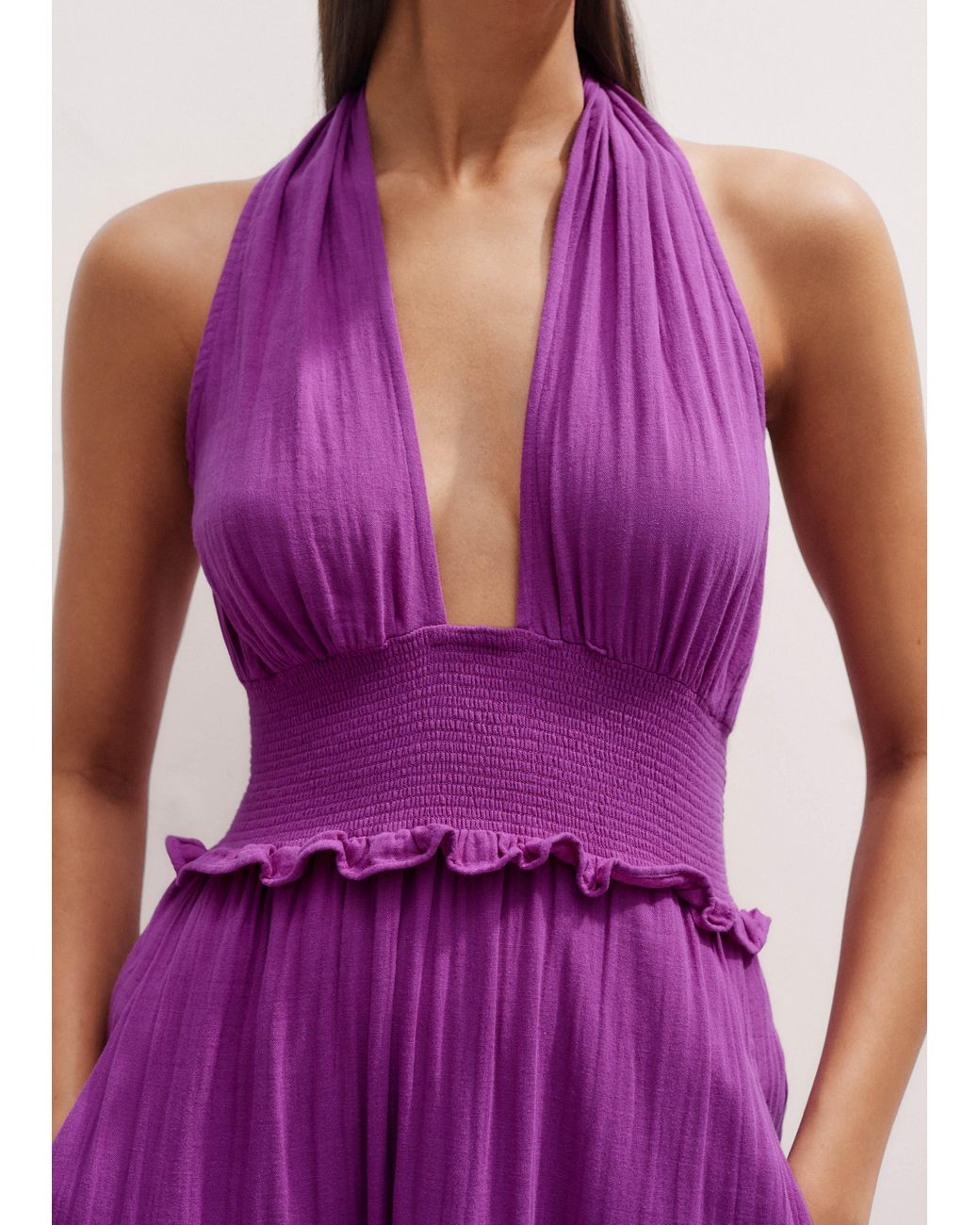 ME+EM Pink Cheesecloth Halterneck Maxi Dress