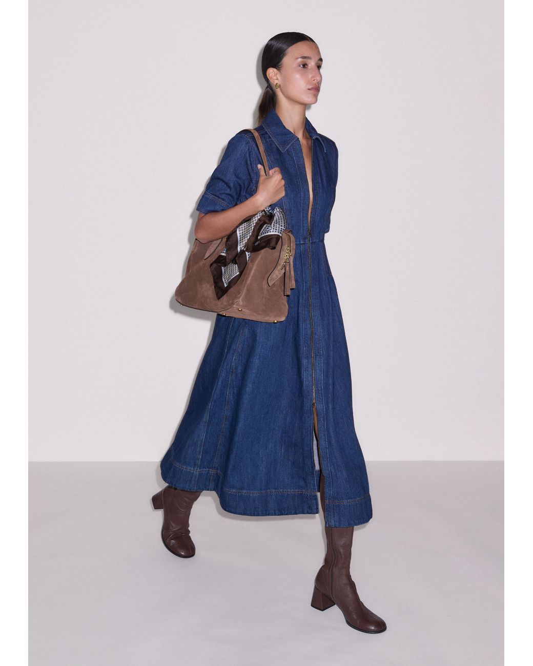 ME+EM Blue Denim Fit And Flare Midi Dress