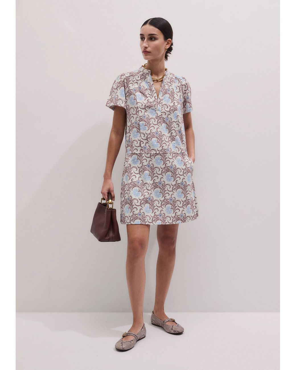 ME+EM Purple Bloom Floral Print Swing Dress