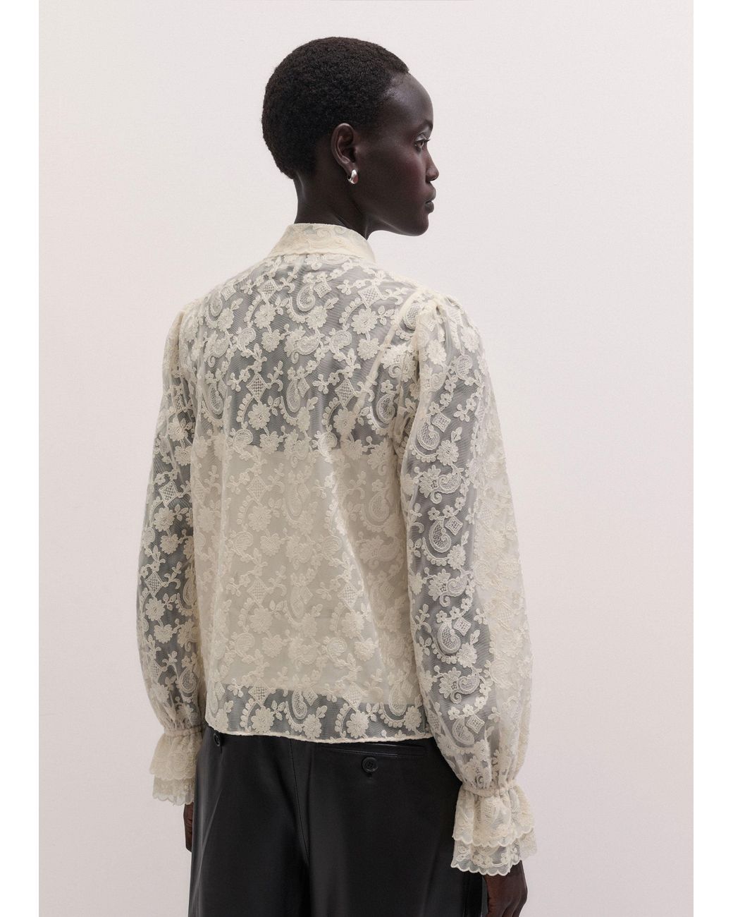 ME+EM Natural Embroidered Tulle Ruffle Blouse + Cami