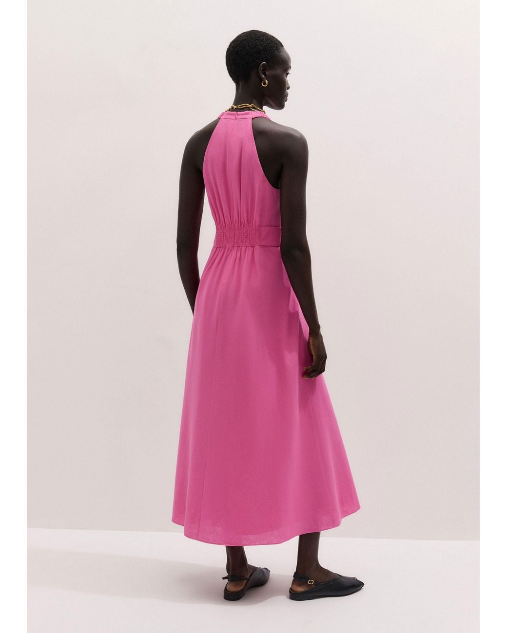 ME+EM Multicolor Crease-Less Linen Twist Front Maxi Dress