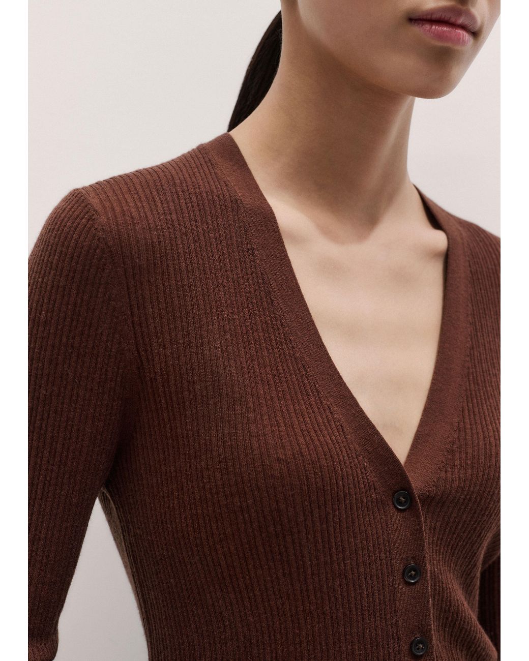 ME+EM Brown Barely There V Neck Slim Cardigan
