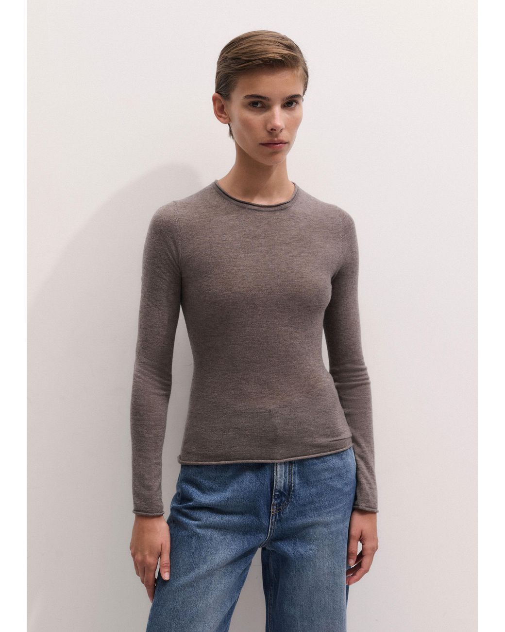 ME+EM Multicolor Barely There Jersey Stitch Crew Neck