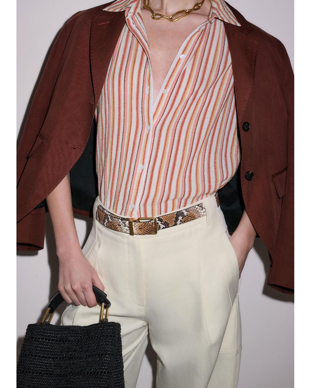 ME+EM Pink Cotton Stripe Summer Blouse-Multi