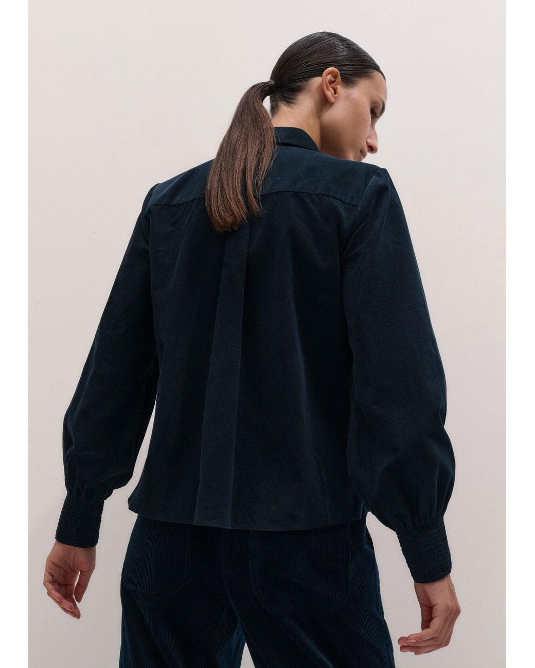 ME+EM Blue Micro Cord Slim Fitting Blouse