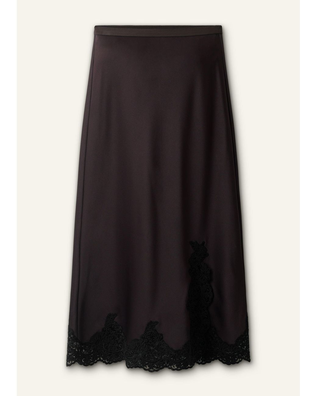 ME+EM Multicolor Satin Lace Maxi Skirt Dark Chocolate