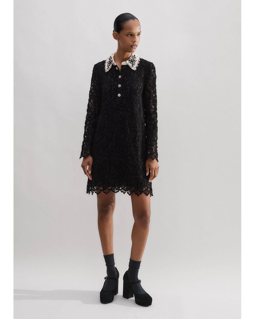 ME+EM Lace Collar Shift Dress in Black | Lyst