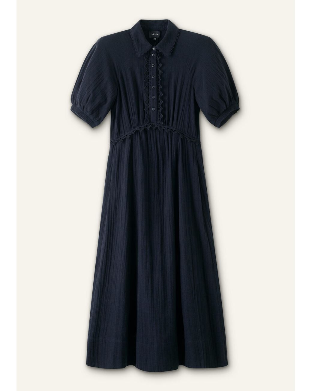 ME+EM Blue Fit & Flare Cheesecloth Intricate Detail Midi Dress