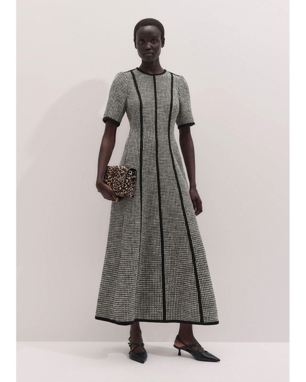 ME+EM Gray Panelled Fit And Flare Maxi Dress-Light Cream