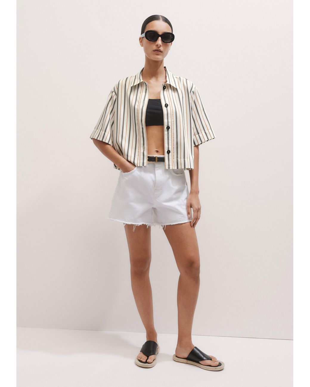 ME+EM Multicolor Fluid Crop Overshirt/Tobacco