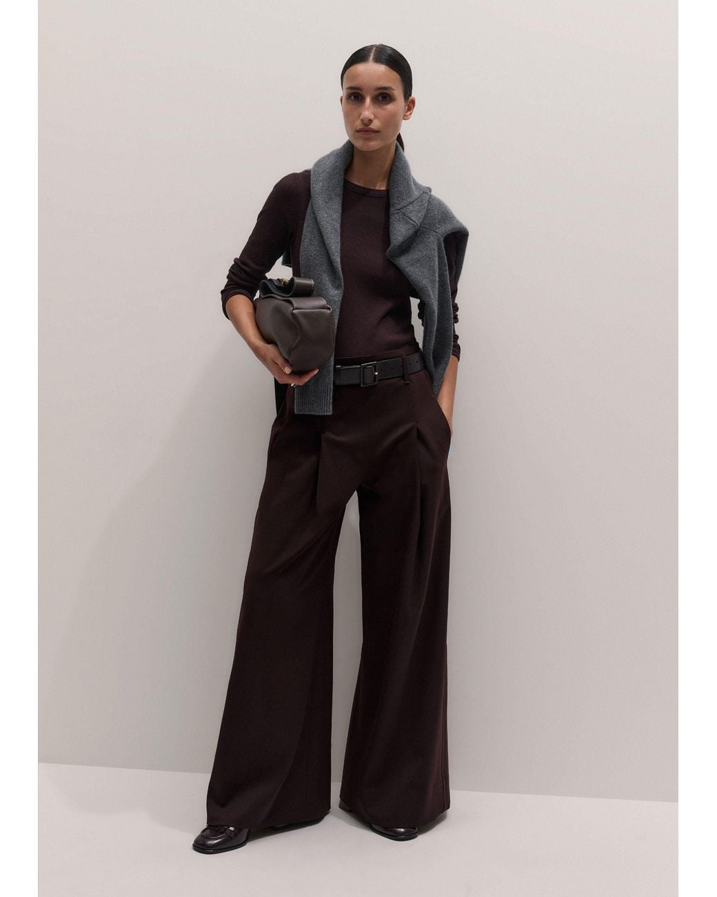 ME+EM Black Ultimate Rib Long Sleeve Top Port Melange