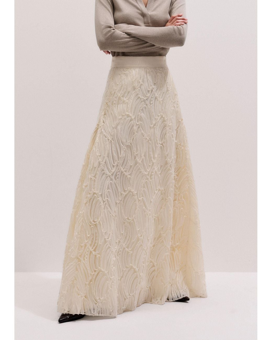 ME+EM Black Ribbon Tulle Fit And Flare Full Length Skirt