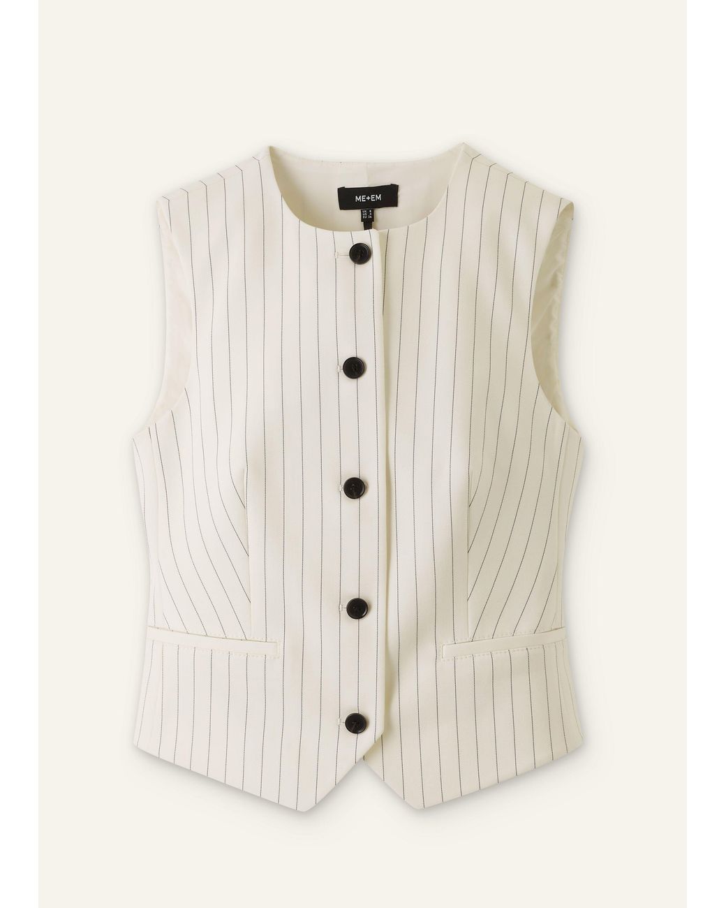 ME+EM Natural Round Neck Pinstripe Waistcoat