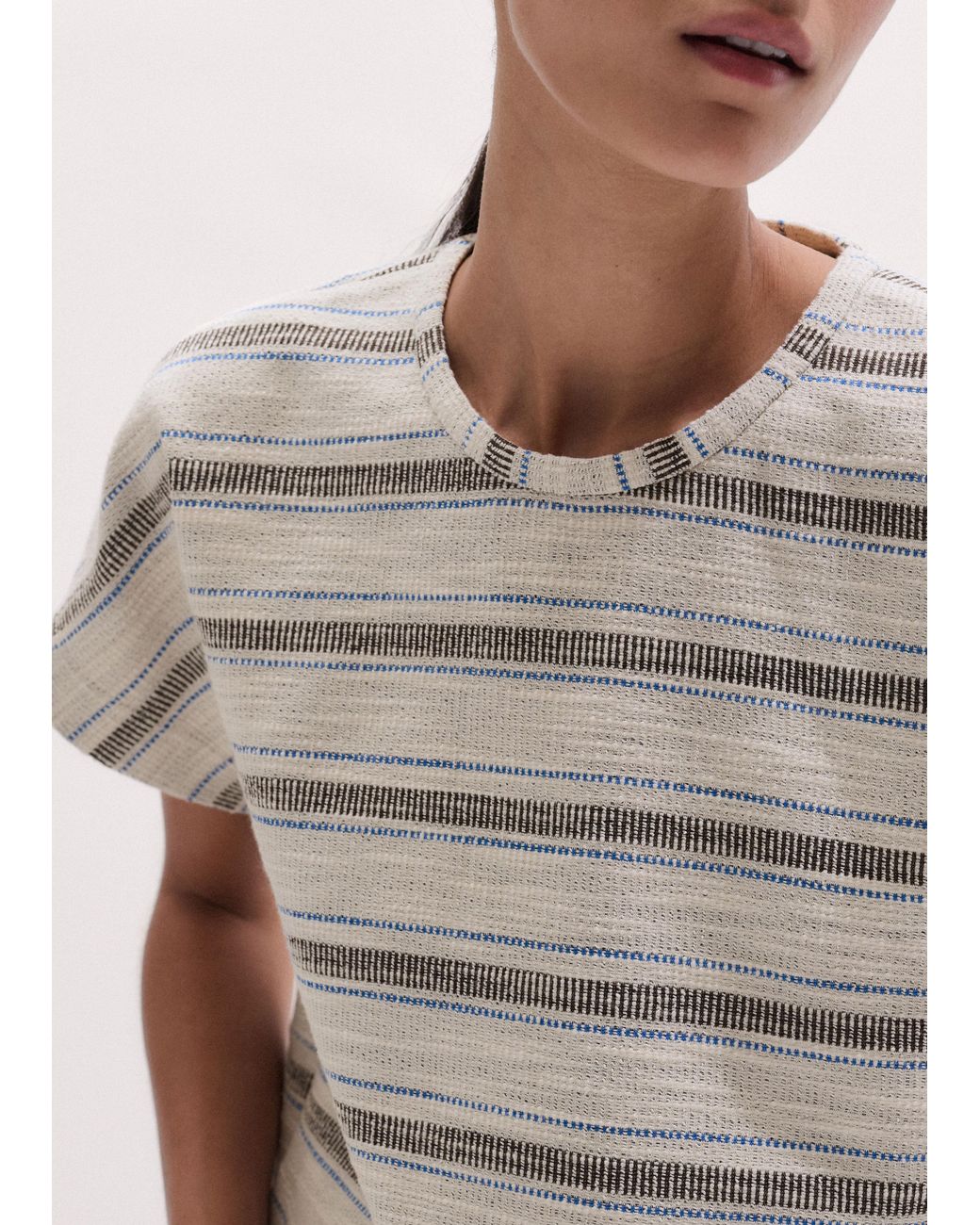 ME+EM Brown Textured Stripe Tee