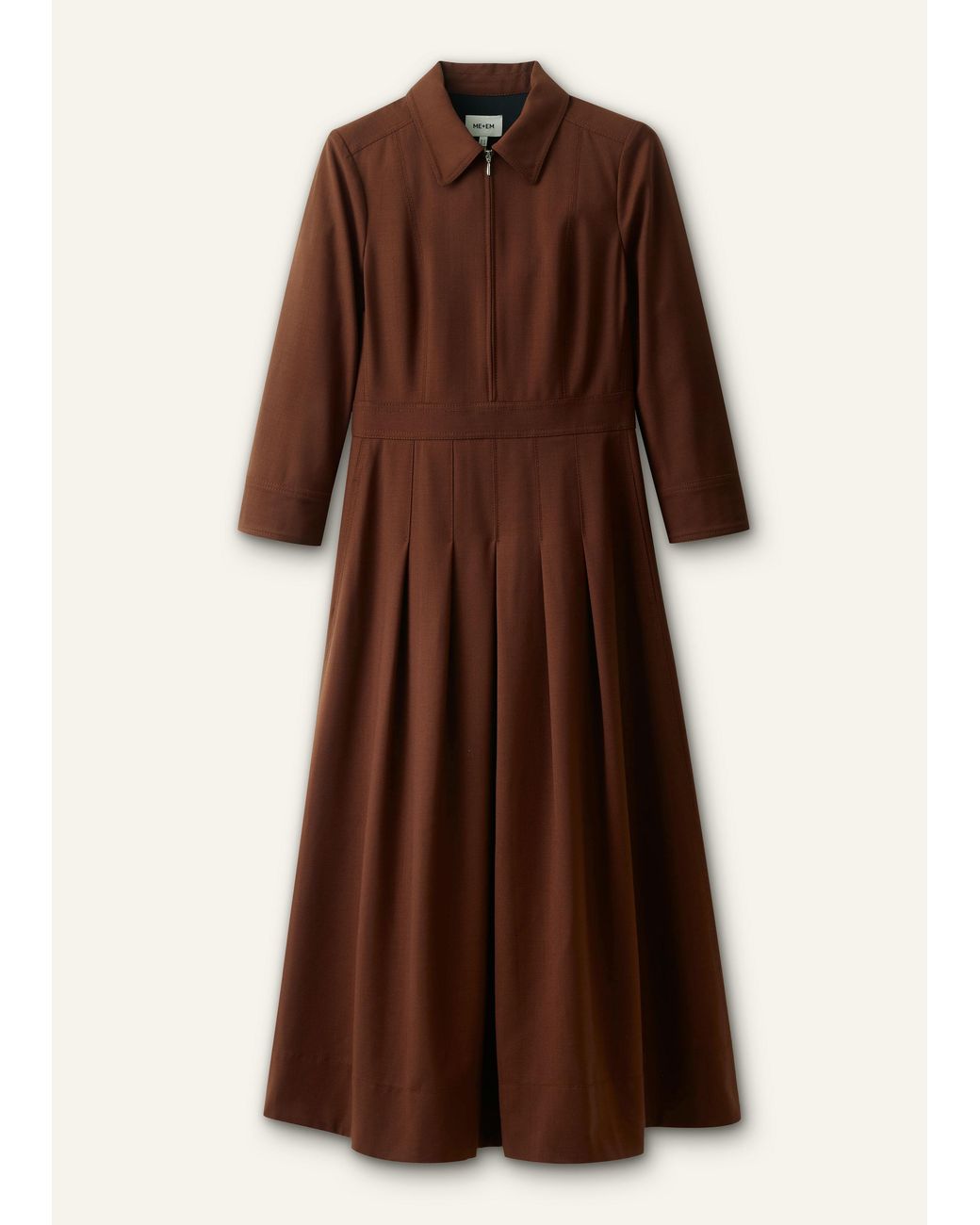 ME+EM Brown Fit And Flare Maxi Shirt Dress