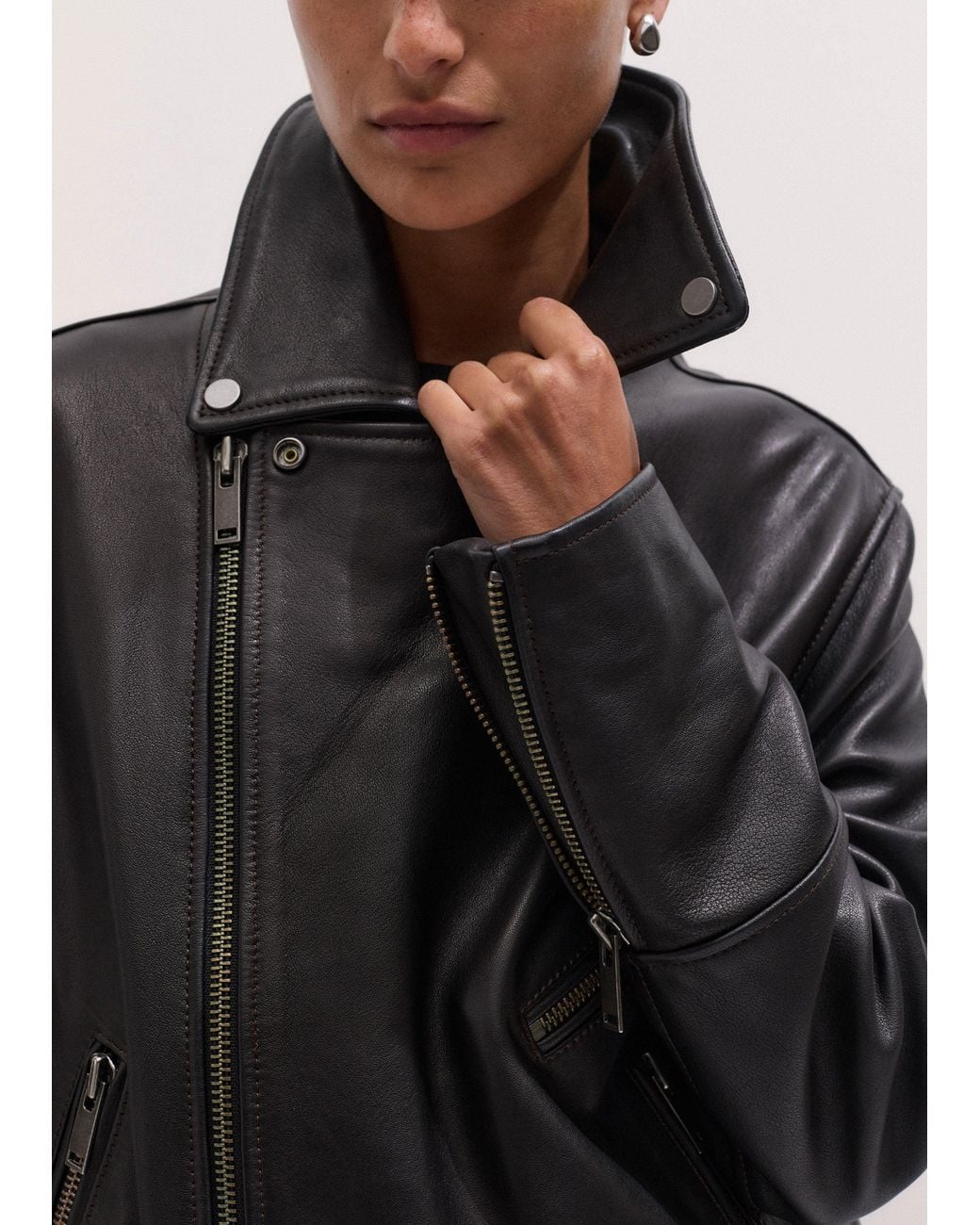 ME+EM Green Authentic Leather Biker Jacket