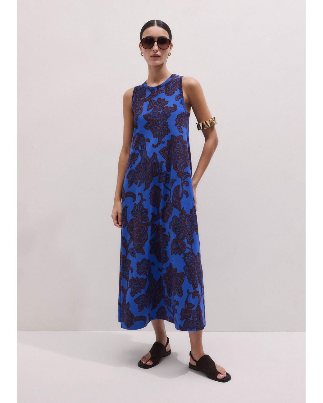 ME+EM Blue Ornate Lace Floral Print Swing Maxi Dress