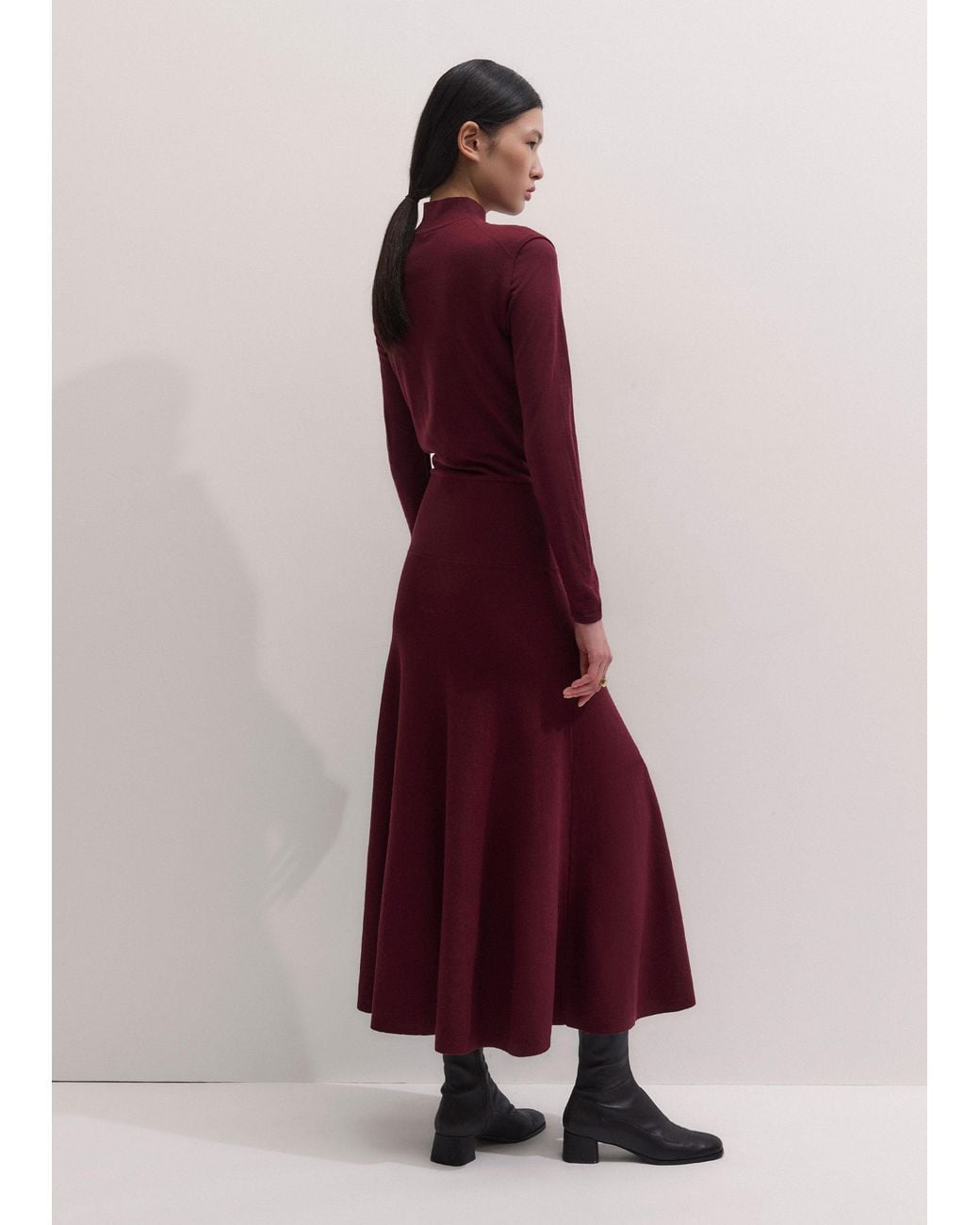 ME+EM Red High Neck Knit Maxi Dress + Layering Top