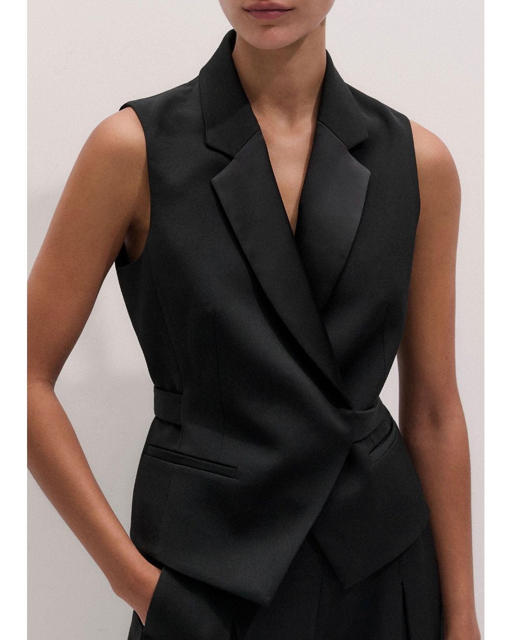 ME+EM Black Tux Wrap Waistcoat
