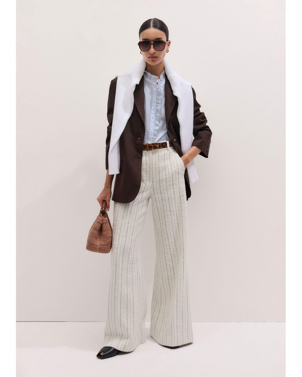 ME+EM Multicolor Cotton Voile Stripe Frill Sleeve Blouse