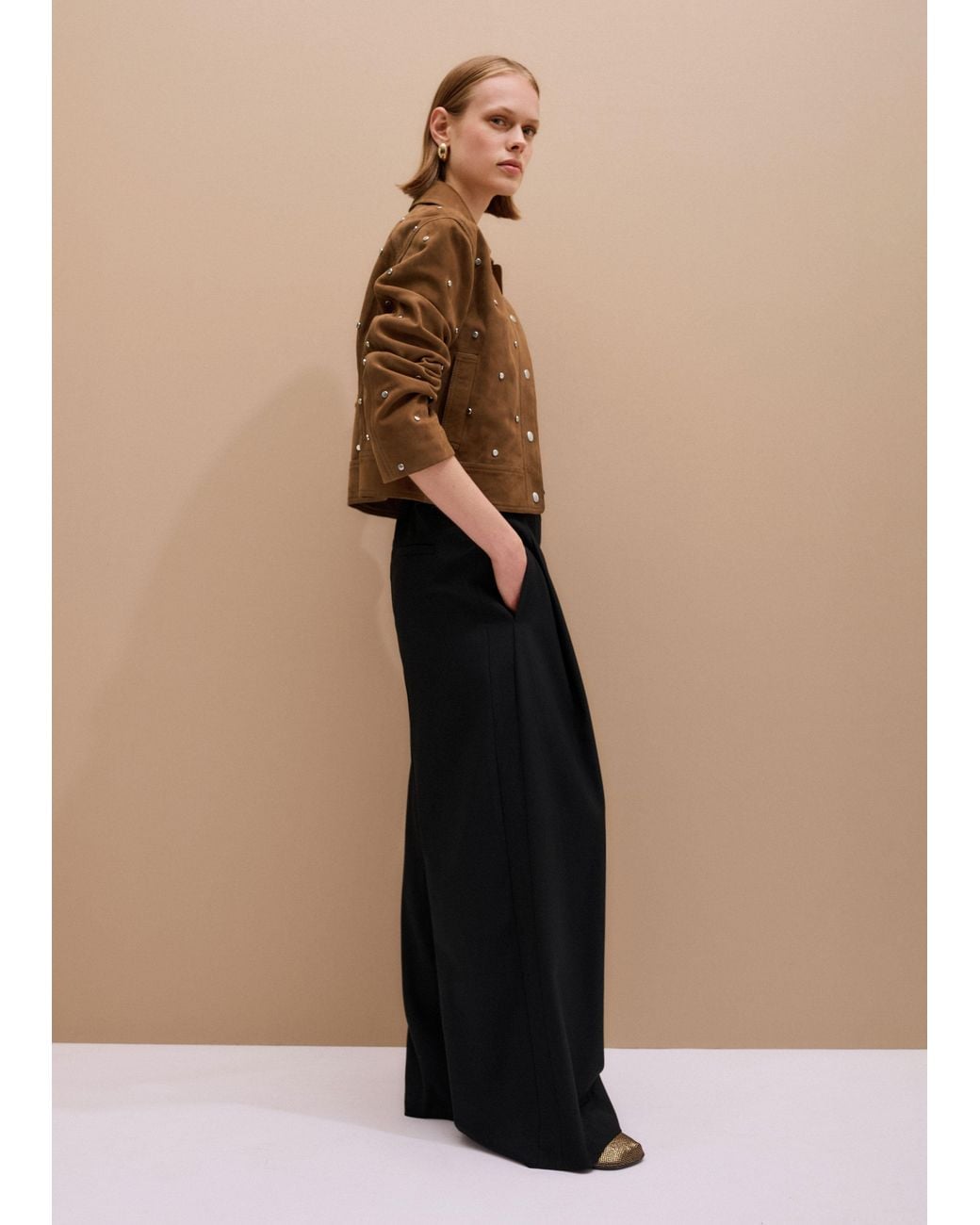ME+EM Brown Relaxed Embellished Stud Jacket