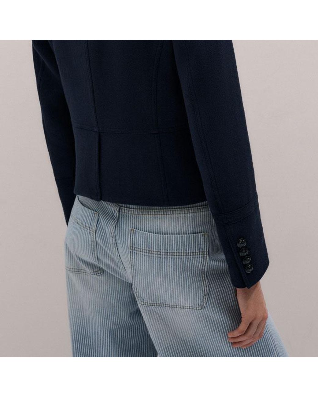 ME+EM Blue Herringbone Crop Jacket
