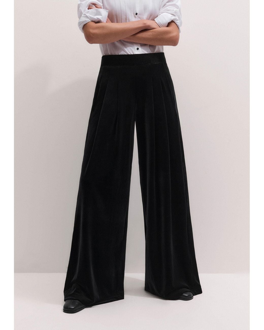 ME+EM White Fluid Velour Wide-Leg Trouser