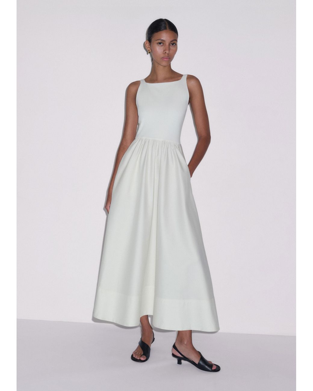 ME+EM Natural Boat Neck Fit And Flare Maxi Dress + Tie